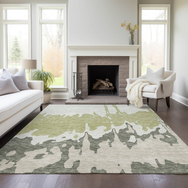 HomeRoots 5' Sage and Ivory Abstract Area Rug - Washable, Durable Indoor-Outdoor Design for Stylish Spaces 9' X 12' 613606