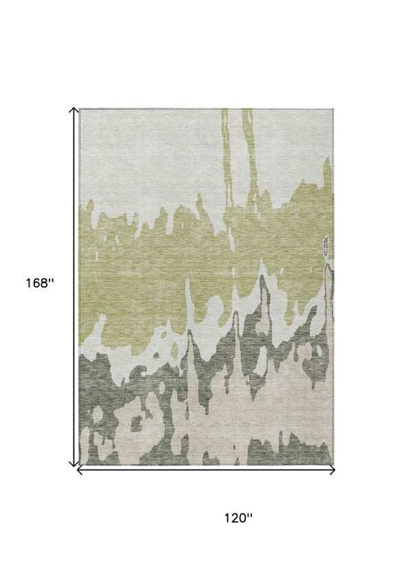 HomeRoots 5' Sage and Ivory Abstract Area Rug - Washable, Durable Indoor-Outdoor Design for Stylish Spaces 10' X 14' 613607