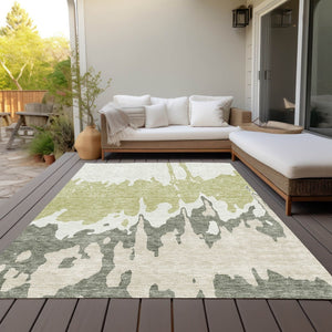 HomeRoots 5' Sage and Ivory Abstract Area Rug - Washable, Durable Indoor-Outdoor Design for Stylish Spaces 10' X 14' 613607