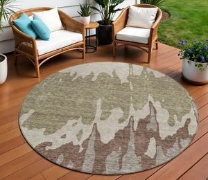 HomeRoots 5' Stylish Beige and Taupe Abstract Area Rug – Washable, Durable, Perfect for Indoor and Outdoor Use 8' Round 613610