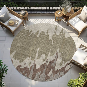 HomeRoots 5' Stylish Beige and Taupe Abstract Area Rug – Washable, Durable, Perfect for Indoor and Outdoor Use 8' Round 613610