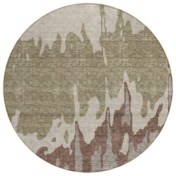 HomeRoots 5' Stylish Beige and Taupe Abstract Area Rug – Washable, Durable, Perfect for Indoor and Outdoor Use 8' Round 613610