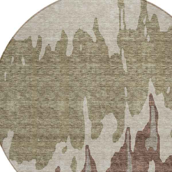 HomeRoots 5' Stylish Beige and Taupe Abstract Area Rug – Washable, Durable, Perfect for Indoor and Outdoor Use 8' Round 613610