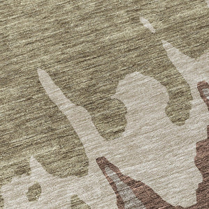 HomeRoots 5' Stylish Beige and Taupe Abstract Area Rug – Washable, Durable, Perfect for Indoor and Outdoor Use 8' Round 613610