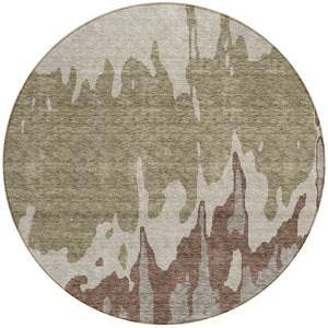 HomeRoots 5' Stylish Beige and Taupe Abstract Area Rug – Washable, Durable, Perfect for Indoor and Outdoor Use 8' Round 613610