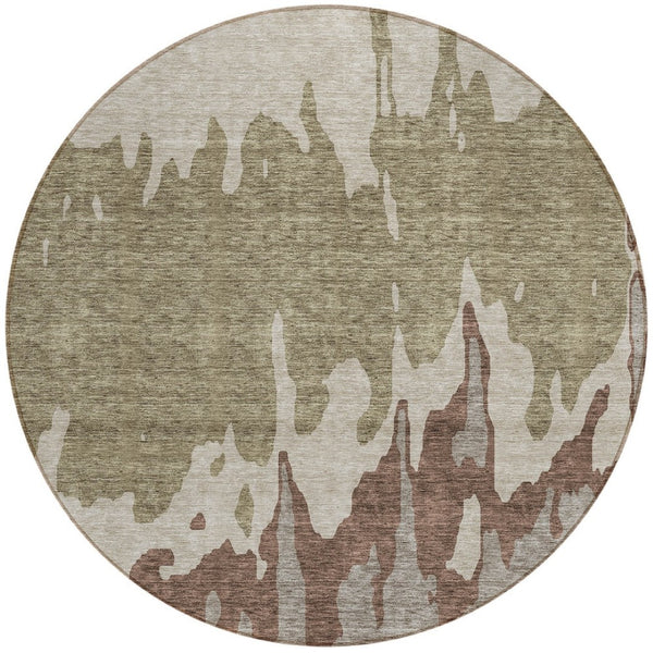 HomeRoots 5' Stylish Beige and Taupe Abstract Area Rug – Washable, Durable, Perfect for Indoor and Outdoor Use 8' Round 613610