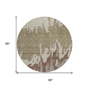 HomeRoots 5' Stylish Beige and Taupe Abstract Area Rug – Washable, Durable, Perfect for Indoor and Outdoor Use 8' Round 613610