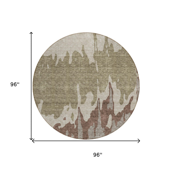 HomeRoots 5' Stylish Beige and Taupe Abstract Area Rug – Washable, Durable, Perfect for Indoor and Outdoor Use 8' Round 613610