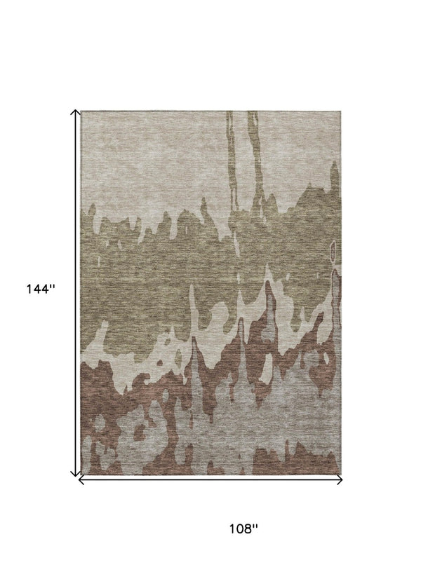 HomeRoots 5' Stylish Beige and Taupe Abstract Area Rug – Washable, Durable, Perfect for Indoor and Outdoor Use 9' X 12' 613612