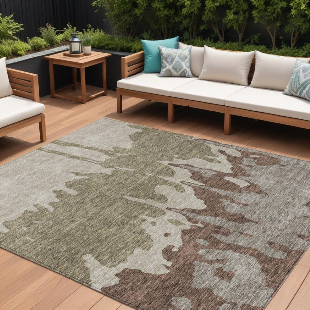 HomeRoots 5' Stylish Beige and Taupe Abstract Area Rug – Washable, Durable, Perfect for Indoor and Outdoor Use 9' X 12' 613612