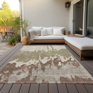 HomeRoots 5' Stylish Beige and Taupe Abstract Area Rug – Washable, Durable, Perfect for Indoor and Outdoor Use 9' X 12' 613612