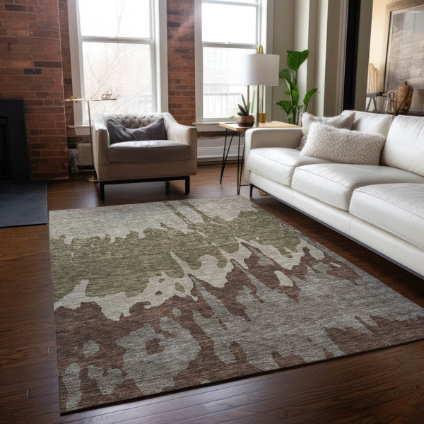 HomeRoots 5' Stylish Beige and Taupe Abstract Area Rug – Washable, Durable, Perfect for Indoor and Outdoor Use 9' X 12' 613612