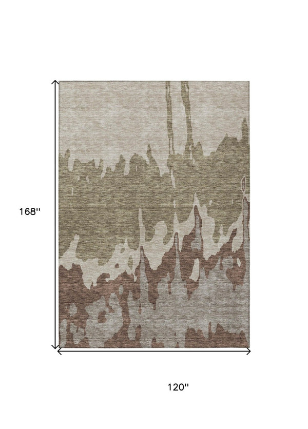 HomeRoots 5' Stylish Beige and Taupe Abstract Area Rug – Washable, Durable, Perfect for Indoor and Outdoor Use 10' X 14' 613613
