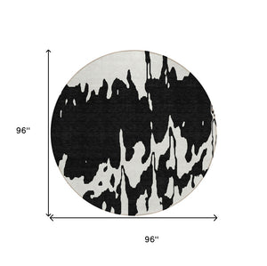 HomeRoots 5' Versatile Black and Ivory Abstract Indoor Outdoor Rug - Washable, Durable, Stylish for Any Space 8' Round 613616