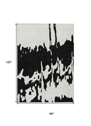 HomeRoots 5' Versatile Black and Ivory Abstract Indoor Outdoor Rug - Washable, Durable, Stylish for Any Space 8' X 10' 613617