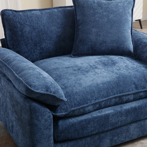 English Elm 44.5" Oversized Club Chair with Ottoman Chenille Upholstered Solid Wood Reading Seat Blue W3244S00006