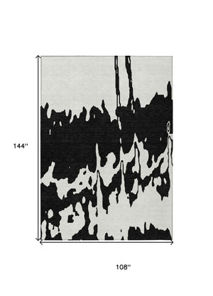 HomeRoots 5' Versatile Black and Ivory Abstract Indoor Outdoor Rug - Washable, Durable, Stylish for Any Space 9' X 12' 613618