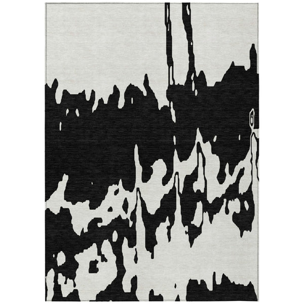 HomeRoots 5' Versatile Black and Ivory Abstract Indoor Outdoor Rug - Washable, Durable, Stylish for Any Space 9' X 12' 613618