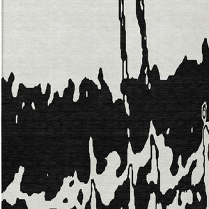 HomeRoots 5' Versatile Black and Ivory Abstract Indoor Outdoor Rug - Washable, Durable, Stylish for Any Space 10' X 14' 613619