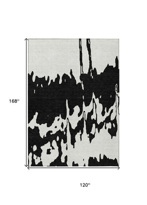 HomeRoots 5' Versatile Black and Ivory Abstract Indoor Outdoor Rug - Washable, Durable, Stylish for Any Space 10' X 14' 613619