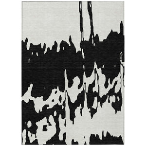 HomeRoots 5' Versatile Black and Ivory Abstract Indoor Outdoor Rug - Washable, Durable, Stylish for Any Space 10' X 14' 613619