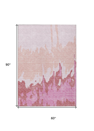 HomeRoots 5' Blush and Pink Abstract Washable Area Rug - Durable, Stylish, Indoor-Outdoor Elegance for Any Space 5' X 8' 613621