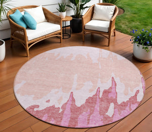 HomeRoots 5' Blush and Pink Abstract Washable Area Rug - Durable, Stylish, Indoor-Outdoor Elegance for Any Space 8' Round 613622