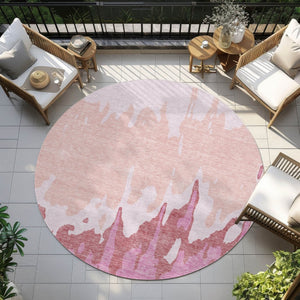 HomeRoots 5' Blush and Pink Abstract Washable Area Rug - Durable, Stylish, Indoor-Outdoor Elegance for Any Space 8' Round 613622