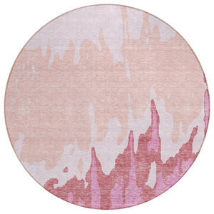 HomeRoots 5' Blush and Pink Abstract Washable Area Rug - Durable, Stylish, Indoor-Outdoor Elegance for Any Space 8' Round 613622