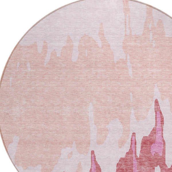 HomeRoots 5' Blush and Pink Abstract Washable Area Rug - Durable, Stylish, Indoor-Outdoor Elegance for Any Space 8' Round 613622
