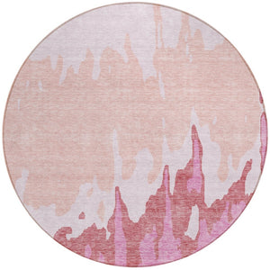 HomeRoots 5' Blush and Pink Abstract Washable Area Rug - Durable, Stylish, Indoor-Outdoor Elegance for Any Space 8' Round 613622