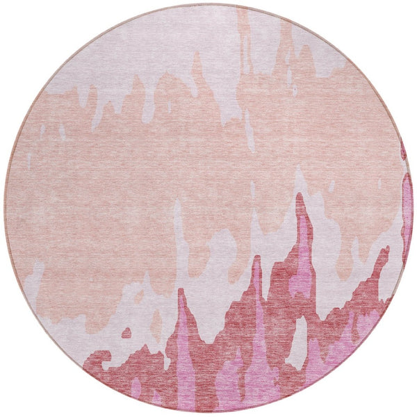 HomeRoots 5' Blush and Pink Abstract Washable Area Rug - Durable, Stylish, Indoor-Outdoor Elegance for Any Space 8' Round 613622
