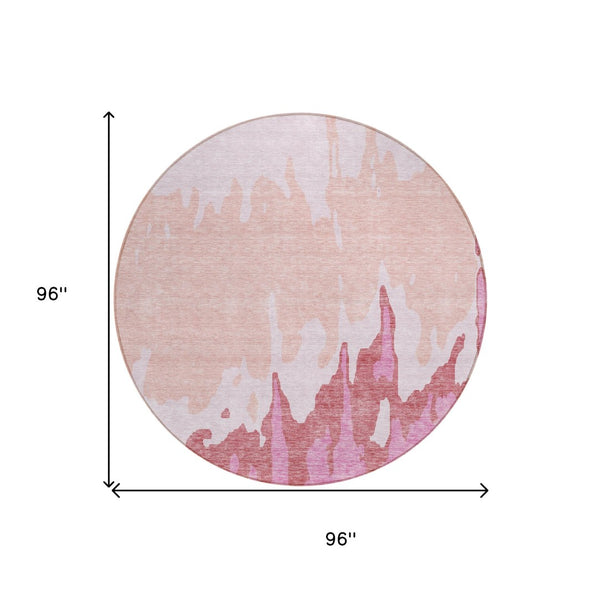 HomeRoots 5' Blush and Pink Abstract Washable Area Rug - Durable, Stylish, Indoor-Outdoor Elegance for Any Space 8' Round 613622