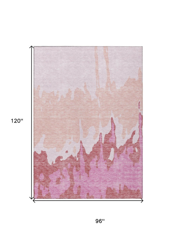 HomeRoots 5' Blush and Pink Abstract Washable Area Rug - Durable, Stylish, Indoor-Outdoor Elegance for Any Space 8' X 10' 613623