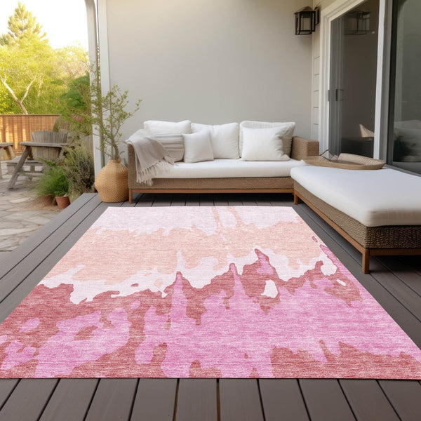 HomeRoots 5' Blush and Pink Abstract Washable Area Rug - Durable, Stylish, Indoor-Outdoor Elegance for Any Space 8' X 10' 613623