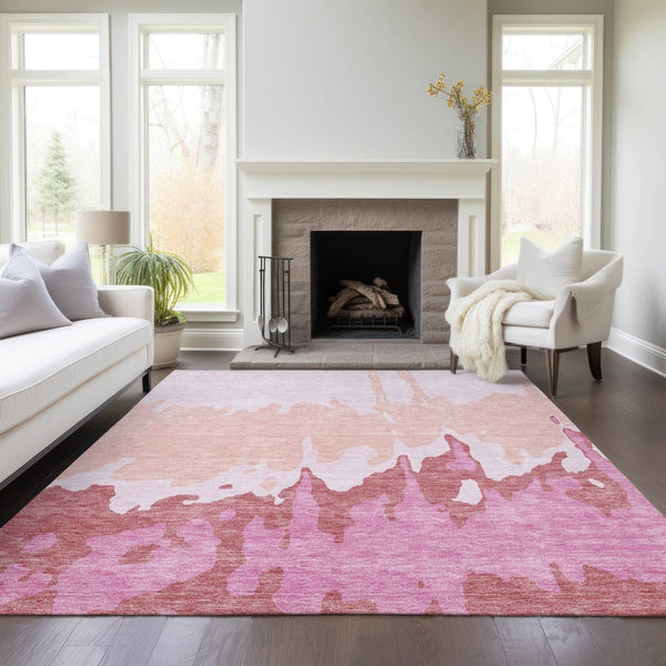 HomeRoots 5' Blush and Pink Abstract Washable Area Rug - Durable, Stylish, Indoor-Outdoor Elegance for Any Space 8' X 10' 613623