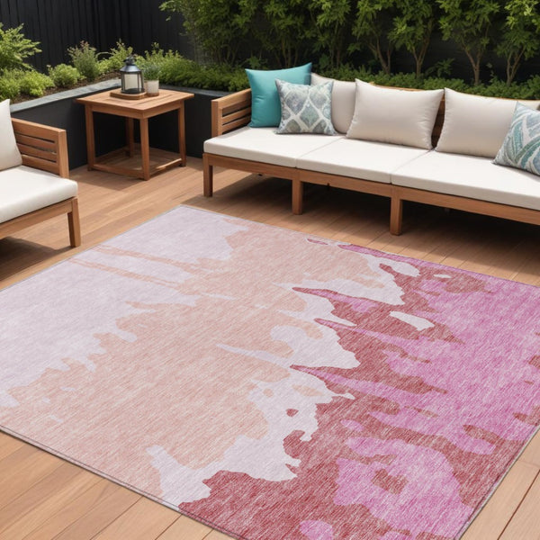 HomeRoots 5' Blush and Pink Abstract Washable Area Rug - Durable, Stylish, Indoor-Outdoor Elegance for Any Space 9' X 12' 613624