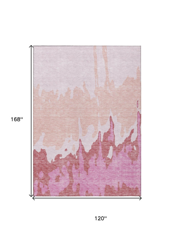 HomeRoots 5' Blush and Pink Abstract Washable Area Rug - Durable, Stylish, Indoor-Outdoor Elegance for Any Space 10' X 14' 613625