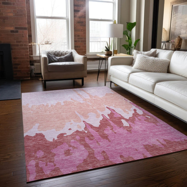 HomeRoots 5' Blush and Pink Abstract Washable Area Rug - Durable, Stylish, Indoor-Outdoor Elegance for Any Space 10' X 14' 613625