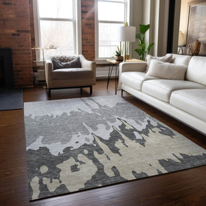 HomeRoots 5' Modern Gray and Silver Abstract Washable Indoor Outdoor Area Rug for Versatile Spaces and Style 5' X 8' 613627