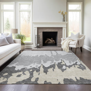 HomeRoots 5' Modern Gray and Silver Abstract Washable Indoor Outdoor Area Rug for Versatile Spaces and Style 5' X 8' 613627
