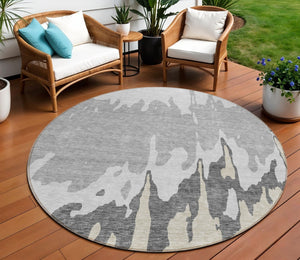 HomeRoots 5' Modern Gray and Silver Abstract Washable Indoor Outdoor Area Rug for Versatile Spaces and Style 8' Round 613628