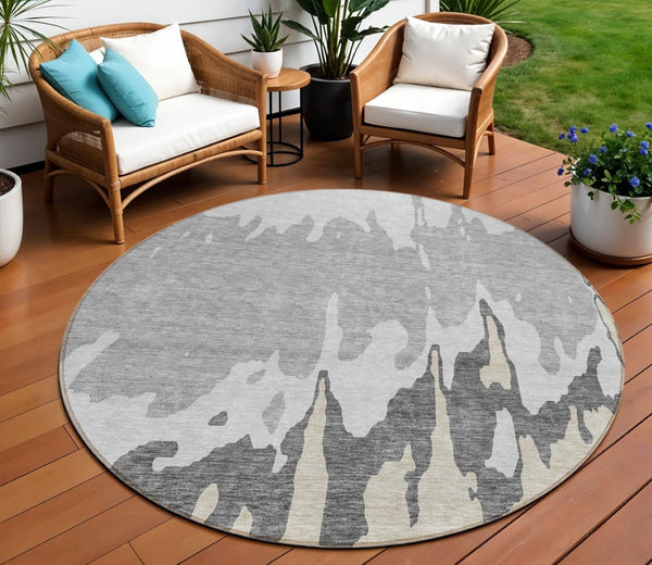 HomeRoots 5' Modern Gray and Silver Abstract Washable Indoor Outdoor Area Rug for Versatile Spaces and Style 8' Round 613628