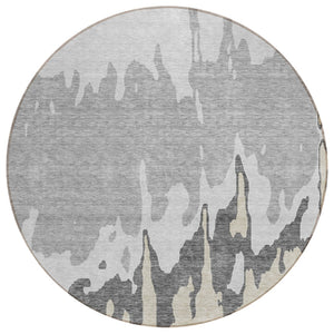 HomeRoots 5' Modern Gray and Silver Abstract Washable Indoor Outdoor Area Rug for Versatile Spaces and Style 8' Round 613628