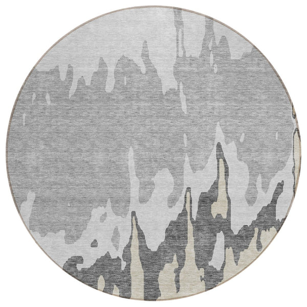 HomeRoots 5' Modern Gray and Silver Abstract Washable Indoor Outdoor Area Rug for Versatile Spaces and Style 8' Round 613628