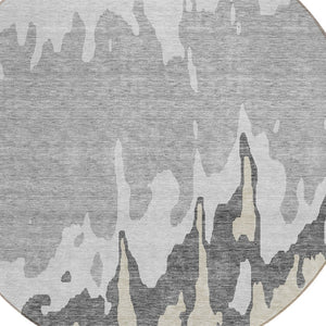 HomeRoots 5' Modern Gray and Silver Abstract Washable Indoor Outdoor Area Rug for Versatile Spaces and Style 8' Round 613628