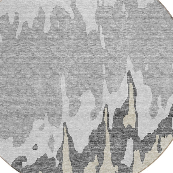 HomeRoots 5' Modern Gray and Silver Abstract Washable Indoor Outdoor Area Rug for Versatile Spaces and Style 8' Round 613628