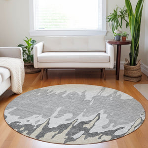 HomeRoots 5' Modern Gray and Silver Abstract Washable Indoor Outdoor Area Rug for Versatile Spaces and Style 8' Round 613628