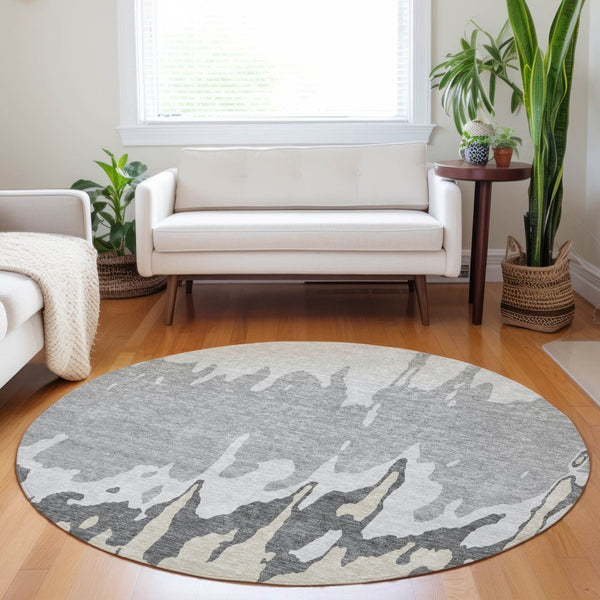 HomeRoots 5' Modern Gray and Silver Abstract Washable Indoor Outdoor Area Rug for Versatile Spaces and Style 8' Round 613628