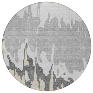 HomeRoots 5' Modern Gray and Silver Abstract Washable Indoor Outdoor Area Rug for Versatile Spaces and Style 8' Round 613628